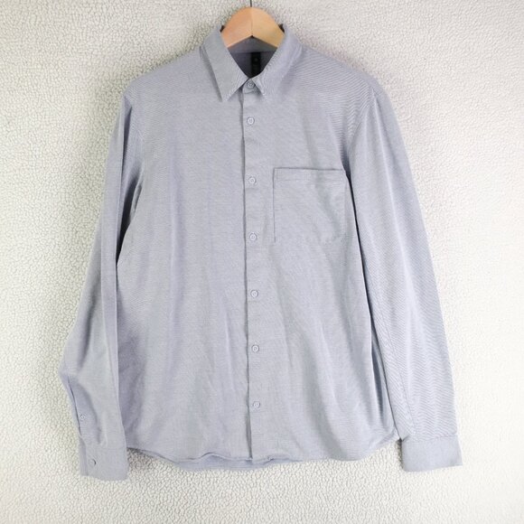 Lululemon Shirt Mens Large Blue Gray Button Up Long Sleeve Stretch Performance - Picture 1 of 8